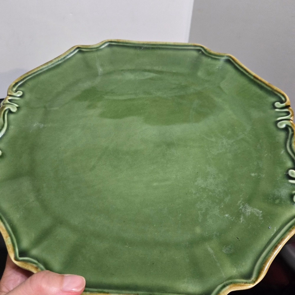 Set 6 Baum Bros Dinner Plates / platter Antique Collection Scalloped Green 10.5" - Picture 4 of 10